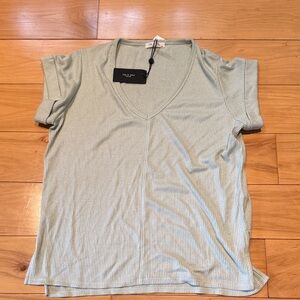 rag & bone Light Green V-Neck Ribbed Short Sleeve Tee